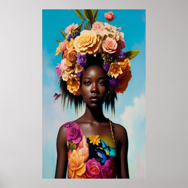 Póster Dama africana con vestido de flores (Frente)