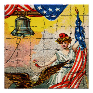 Póster Dama Águila Vintage Bandera Liberty Bell Mosaico V