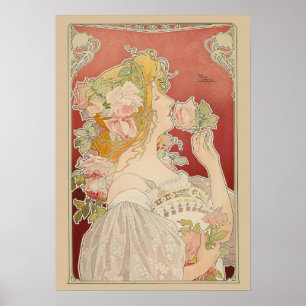 Póster Dama Art Nouveau Belle Époque Rosas Livemont