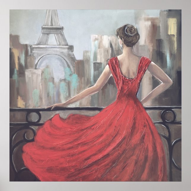 Póster Dama artística vestida de rojo en París (Frente)