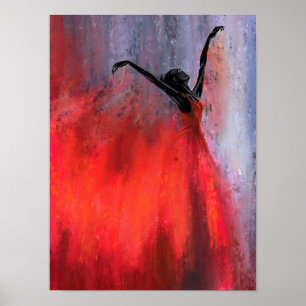 Póster Dama Bailando de Rojo - Pintura Original Abstracta
