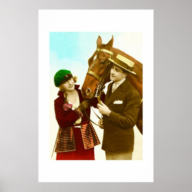 Póster Dama, caballero y caballo vintage (Frente)