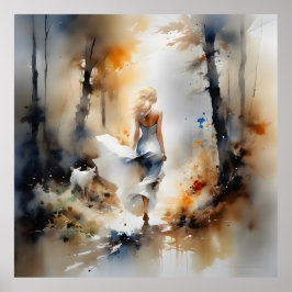 Póster Dama Caminando Por Un Bosque