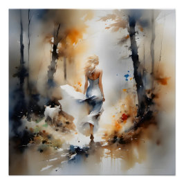 Póster Dama Caminando Por Un Bosque