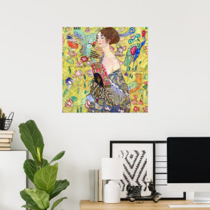 Póster Dama con abanico de Gustav Klimt, Vintage Japonism