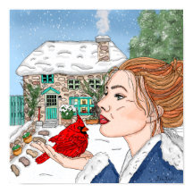 Dama con cardenal frente a la cabaña inglesa