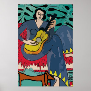 Póster Dama con Dachshund y guitarra