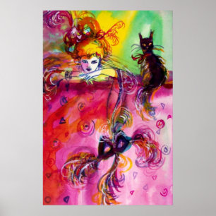 Póster DAMA CON GATO NEGRO Baile de Máscaras Veneciano