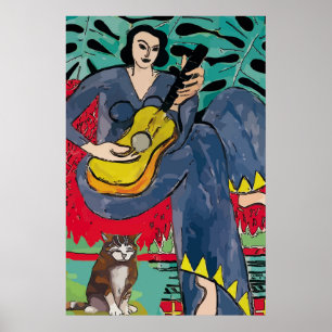 Póster Dama con gato y guitarra
