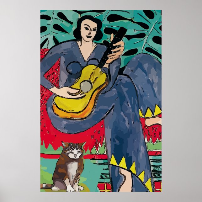 Póster Dama con gato y guitarra (Frente)