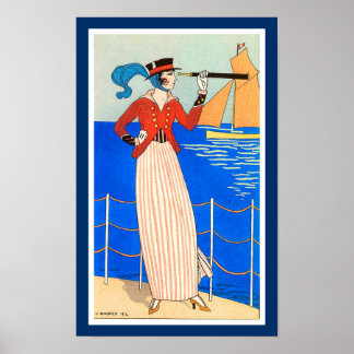 PÓSTER DAMA CON MODA DE BELLEZA NÁUTICA DE MONOCLE ART DE