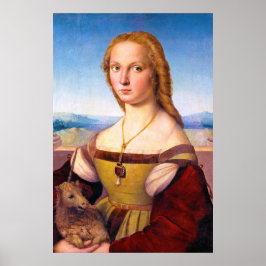 Póster Dama con pintura retrato de Unicorn Raphael Santi