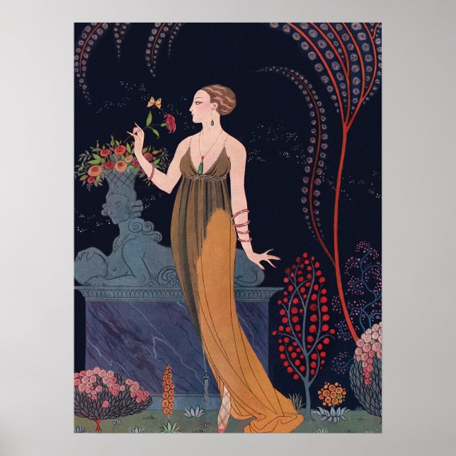 Póster Dama con rosa de George Barbier 1914 (Frente)