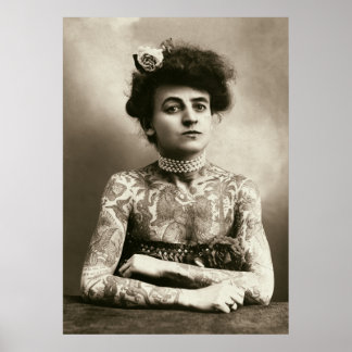 Póster Dama con tatuajes poster fotográfico de época