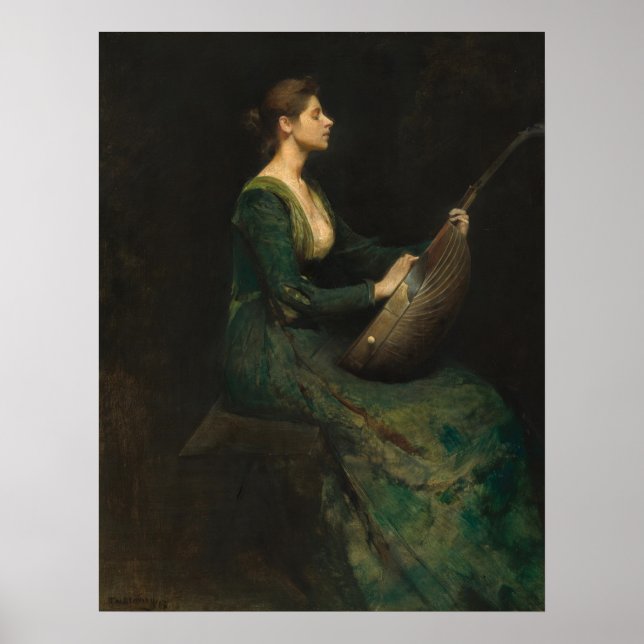 Póster Dama con un Lute - Thomas Dewing Bella Artes Poste (Frente)