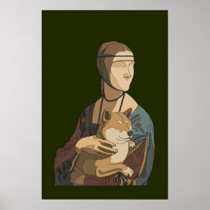 Póster Dama con un retrato clásico japonés de Shiba Inu