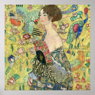 Póster Dama con ventilador,Gustav Klimt,1907,art nouveau,