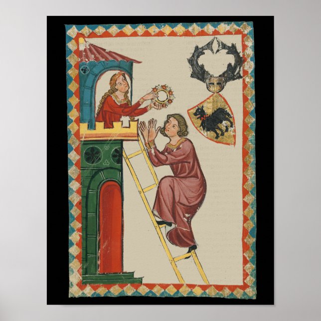 Póster Dama dando regalo a pretendiente, siglo XIV (Frente)