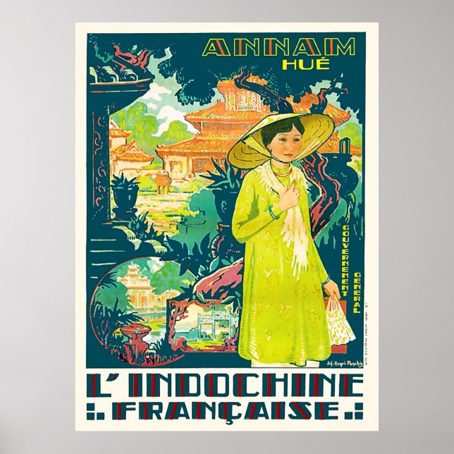 Póster Dama de Annam Hue, ciudad de Vietnam, Asia (Frente)