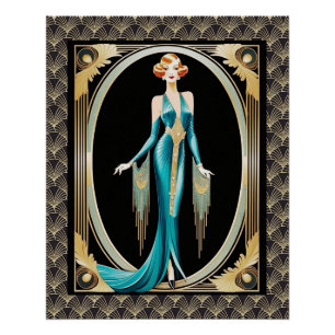 Póster Dama De Arte Deco Muy Elegante.