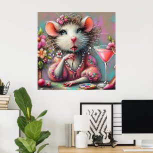 Póster Dama de bonito teniendo un Martini Contemplando