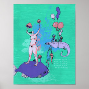 Póster Dama de champiñones y globo de aves. Chameleon