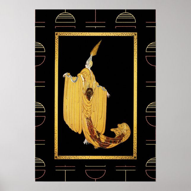 Póster Dama de estilo Erte Deco Poster - Oro/Amarillo (Frente)