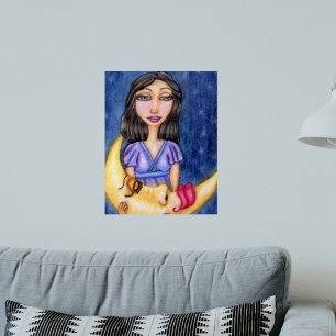 Póster Dama de Fantasía Sosteniendo Luna Creciente Durmie