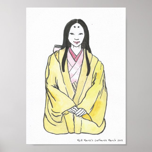 Póster Dama de Fujiwara - Antigua moda histórica japonesa (Frente)