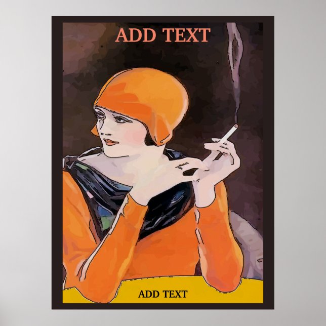 Póster Dama de fumar, agregar texto, Imprimir (Frente)