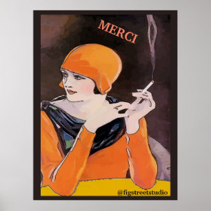 Póster Dama de fumar, agregar texto, Imprimir
