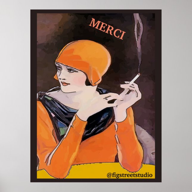 Póster Dama de fumar, agregar texto, Imprimir (Frente)