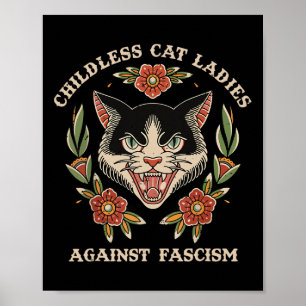 Póster Dama de gato sin hijos contra el fascismo feminist