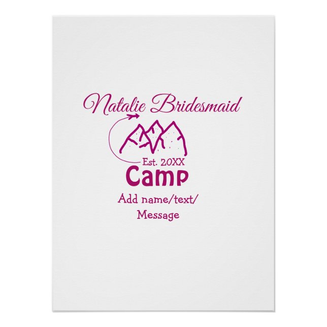 Póster Dama de honor de campamento rosa agregar nombre fe (Anverso)