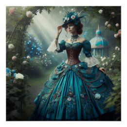 Póster Dama de jardín victoriana vintage steampunk