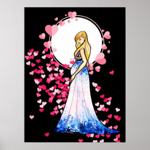 Póster Dama de la Baby Shower rubia con vestido largo de 