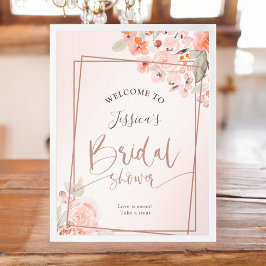 Póster Dama de novia de bienvenida de color rosa floral d