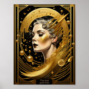 Póster Dama de oro Art Deco editable