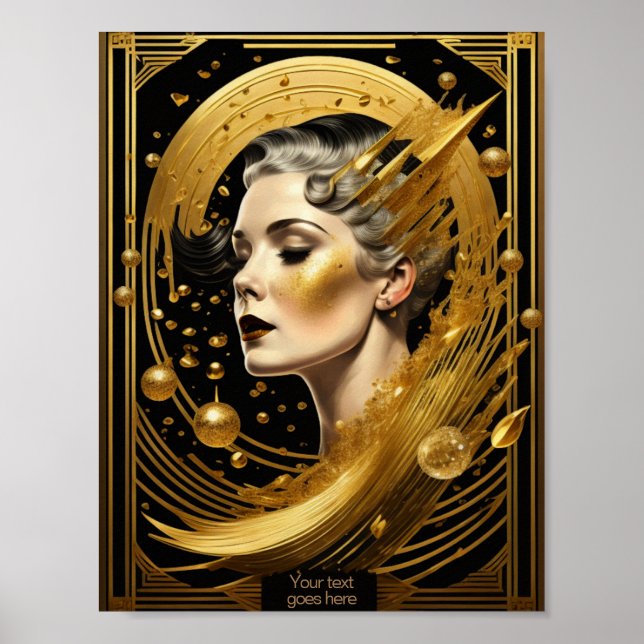 Póster Dama de oro Art Deco editable (Frente)