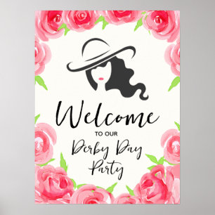 Póster Dama de sombrero de Derby y rosas de bienvenida