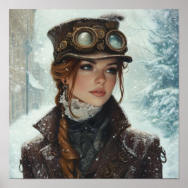 Póster Dama de Steampunk en invierno