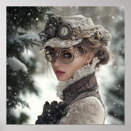 Póster Dama de Steampunk en invierno