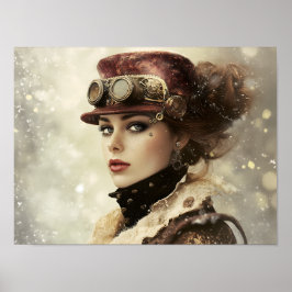 Póster Dama de Steampunk en invierno