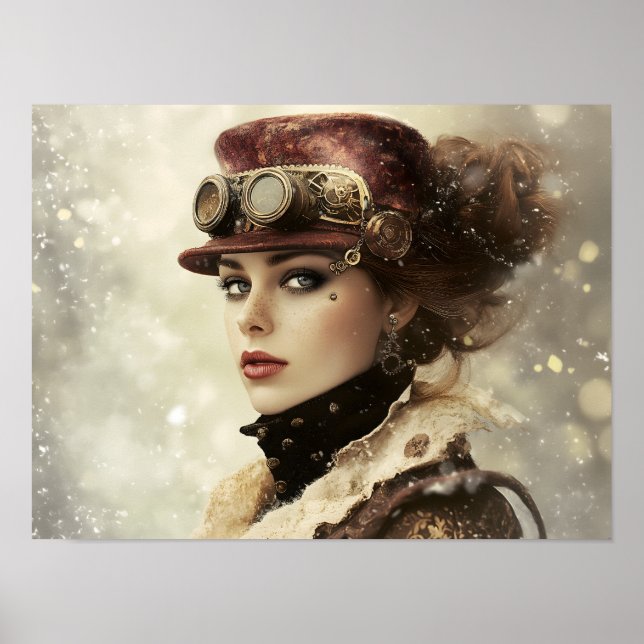 Póster Dama de Steampunk en invierno (Frente)