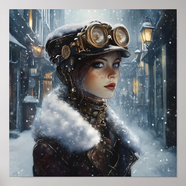 Póster Dama de Steampunk en invierno (Frente)