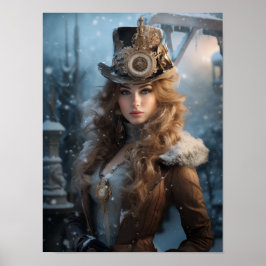 Póster Dama de Steampunk en invierno