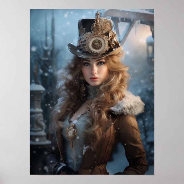 Póster Dama de Steampunk en invierno (Frente)