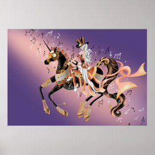 Póster Dama de Steampunk y caballo mecánico