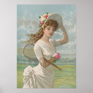 Póster Dama de tenis victoriana con sombrero floreado ant