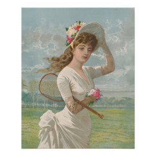 Póster Dama de tenis victoriana con sombrero floreado ant